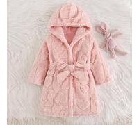Peignoir rose épais doublé de thermique avec capuche, manches longues et lien, motif cœur pour bébé fille, adapté à l'hiver, moelleux pour l'automne 6-9M,9-12M,12-18M,18-24M,2-3YUnicoloreÉtoffe