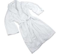Peignoirs de bain en 100% coton GOTS avec manches raglan. Couleur blanche. Deux poches latérales. Ceinture incluse.