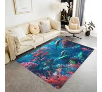 PEIHUODAN Bleu Dauphin 3D Monde sous-Marin Tapis Chambre Enfant Doux Décoration Moderne Grand Tapis de Sol de Gaming, Convient pour Salon, Chambre Garçon Fille, Salle de Jeux, 160x230 cm, Color 1