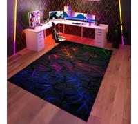 PEIHUODAN Gaming Tapis Chambre Gamer Adolescent Garçon Néon Géométrique Jeux Vidéo Doux Antidérapant Tapis pour Salle de Jeux Paillasson Décoratifs pour Chambres Ado, 160x230 cm, Color 3