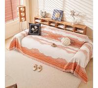 PEIHUODAN Plaid pour Canape Grand 1-4 Places, Léger Et Doux, Réversible Et Décoratif, Motif Rayé De Style Simple, pour Lit King Size (Orange,180x420cm)