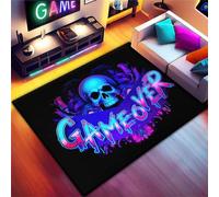 PEIHUODAN Tapis Chambre Ado 3D - Tapis Sol Gaming Imprimé Ciel étoilé Néon Graffiti & Console De Jeu - Flanelle Doux Antidérapant - pour Garçon Enfant (Gris,120x180cm)