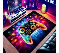 PEIHUODAN Tapis Chambre Ado 3D - Tapis Sol Gaming Imprimé Ciel étoilé Néon Graffiti & Console De Jeu - Flanelle Doux Antidérapant - pour Garçon Enfant (Bleu,100x150cm)