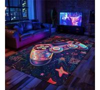 PEIHUODAN Tapis Chambre Ado 3D - Tapis Sol Gaming Imprimé Ciel étoilé Néon Graffiti & Console De Jeu - Flanelle Doux Antidérapant - pour Garçon Enfant (Rose,160x200cm)