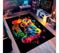 PEIHUODAN Tapis Chambre Ado 3D - Tapis Sol Gaming Imprimé Ciel étoilé Néon Graffiti & Console De Jeu - Flanelle Doux Antidérapant - pour Garçon Enfant (Vert,45x120cm)