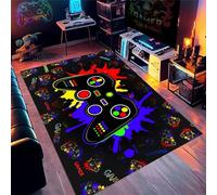 PEIHUODAN Tapis Chambre Ado 3D - Tapis Sol Gaming Imprimé Ciel étoilé Néon Graffiti & Console De Jeu - Flanelle Doux Antidérapant - pour Garçon Enfant (Noir,80x120cm)