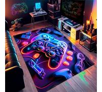 PEIHUODAN Tapis Chambre Ado 3D - Tapis Sol Gaming Imprimé Ciel étoilé Néon Graffiti & Console De Jeu - Flanelle Doux Antidérapant - pour Garçon Enfant (Navy,100x120cm)
