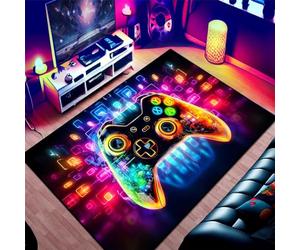 PEIHUODAN Tapis Chambre Ado 3D - Tapis Sol Gaming Imprimé Ciel étoilé Néon Graffiti & Console De Jeu - Flanelle Doux Antidérapant - pour Garçon Enfant (Bleu,100x120cm)