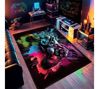 PEIHUODAN Tapis Chambre Ado Gamer 3D, Tapis Sol Gaming Deco Chambre Garcon Enfant,Tapis De Salon Moderne Antidérapant, Tapis Gaming Néon Graffiti Manette De Jeu, Flanelle Doux Carpets (Red,120x180cm)