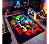 PEIHUODAN Tapis Chambre Ado Tapis Gaming Sol Deco Chambre Ado Garcon Enfant Tapis De Salon Antidérapant Gamer 3D Néon Coloré Graffiti Flanelle Doux Carpets (Graffiti,140x200cm)