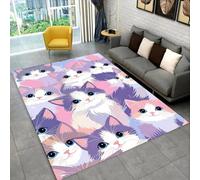 PEIHUODAN Tapis en Flanelle Antidérapant Motif Chat Mignon, Imprimé Artistique Chat Fleuri Coloré, Doux et Confortable pour Salon, Chambre et Salle de Bain, 100x200 cm, Color 5