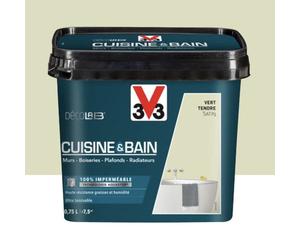 Peinture 100% imperméable Cuisine & bain V33 DécoLAB Vert tendre 0,75 L
