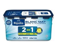 Peinture 2 en 1 murs et plafonds - Blanc mat - RIPOLIN - 2,5 L