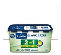 Peinture 2 en 1 murs et plafonds - Blanc satin - RIPOLIN - 2,5 L