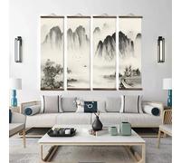 Peinture à l'encre de Style chinois, toile alpine décorative, affiches d'art murales pour chambre à coucher et salon, peintures en rouleau en bois massif P042-1