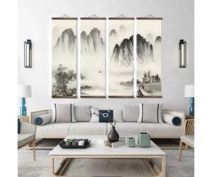 Peinture à l'encre de Style chinois, toile alpine décorative, affiches d'art murales pour chambre à coucher et salon, peintures en rouleau en bois massif P042-2