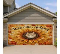 Peinture à l'huile de 1,8 x 4 m, motif chat sibérien, bannière de porte de garage, motif tournesol d'automne feuille d'érable pour intérieur et extérieur, décoration murale pour photographie de fond à