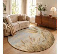 Peinture À L'Huile Vintage Tapis Rond 200cm Doux à Poil Court pour Salon, Paysage Roseaux Moquette Lavable & Antidérapant, Facile à Entretenir pour Descente de Lit, Salle à Manger, Bureau, Gris Clair