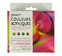 Peinture acrylique - Couleurs fluorescentes - 4 tubes de 22ml - Set d'initiation - AMT