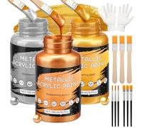 Peinture acrylique métallique 450ml, or argent feuille de bronze 3 couleurs | Peinture acrylique dorée imperméable pour toile bois argile tissu céramique pierre verre, Fournitures pour loisirs créatifs