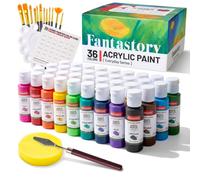 Peinture acrylique set - 36 couleurs x 60 ml - Base aqueuse - 16 accessoires - Toile, bois et pierre