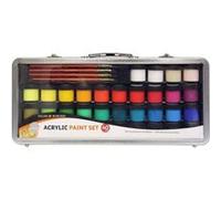 Peinture acrylique - Valise métal - 34 pots + 4 pinceaux + 1 guide mélange - Daler Rowney