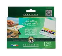 Peinture aquarelle - Fine - Boîte 12 demi-godets - Sennelier - La petite aquarelle - Pinceau inclus