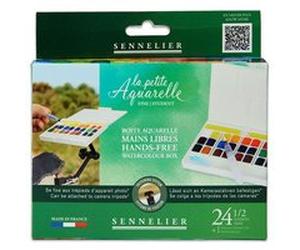 Peinture aquarelle - Fine - Boîte 24 demi-godets - Sennelier - La petite aquarelle - Mains libres