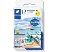 Peinture aquarelle - Kit voyage - 12 couleurs métalliques + 1 pinceau à eau + éponge - Staedtler