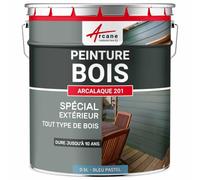 Peinture Bois Extérieur et Intérieur Microporeuse 0.5 L Bleu Pastel | S'Applique sans Primaire, Microporeuse, Laisse Respirer le Bois, Résiste aux Uv, Fort Pouvoir Couvrant - Arcane Industries