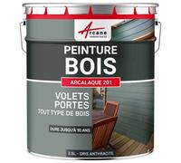 Peinture Bois Extérieur et Intérieur Microporeuse 2.5 L Gris Anthracite | S'Applique sans Primaire, Microporeuse, Laisse Respirer le Bois, Résiste aux Uv, Fort Pouvoir Couvrant - Arcane Industries