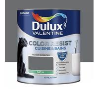 Dulux Valentine Color Resist Cuisine & Bains - Peinture Intérieure Pièces Humides - Pour Murs, Plafonds, Boiseries - Lessivable et Résistante - Couleur : Anthracite Satin - 0,75 L - 5262076