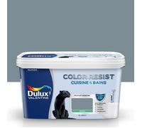 Dulux Valentine Color Resist - Peinture Intérieure Pièces Humides - Pour Murs, Plafonds, Boiseries - Lessivable et Résistante - Couleur : Bleu Gris Satin - 2 L - 5261986