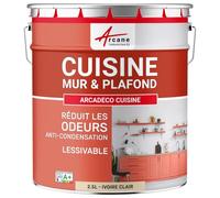 Peinture Cuisine Lessivable Anti-Odeur Mur Plafond 2.5 L Ivoire Clair | Anti-Odeur de Cuisson, Ultra Couvrante, Lessivable, Limite les Moisissures, Murs et Plafonds - Arcane Industries