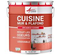 Peinture Cuisine Lessivable Anti-Odeur Mur Plafond - ARCADÉCO 10 L Blanc | Anti-Odeur de Cuisson, Ultra Couvrante, Lessivable, Limite les Moisissures, Murs et Plafonds - Arcane Industries