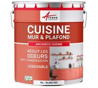 Peinture cuisine mur et plafond lessivable, anti odeur & anti condensation : Arcadéco Cuisine - 10 L Blanc