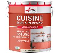 Peinture cuisine mur et plafond lessivable, anti odeur & anti condensation : Arcadéco Cuisine - 2.5 L Blanc Perlé - RAL 1013