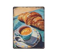 Peinture de Croissant Espresso Café Pâtisserie Française Coloré Cuisine Métal Étain Signe Plaque Affiche Vintage Mur Chambre Cadeau Aluminium Créatif Nouveauté Unique Drôle Art Décor Étain Étanche