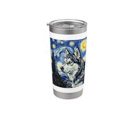 Peinture de nuit étoilée Husky de Sibérie Van Gogh Gobelet isotherme en acier inoxydable double paroi