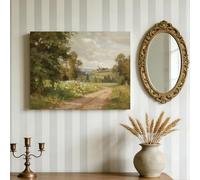 Peinture de paysage de chalet de campagne, art mural de chemin de terre sinueuse, décoration de ferme rustique, œuvre d'art nature Cottagecore pour salon, chambre à coucher, entrée, prête à accrocher