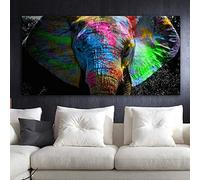 Peinture de peinture d'animal d'éléphant africain coloré sur la toile, images d'art de mur pour le salon chambre sans cadre 60x120 cm