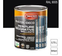 Peinture décorative antirouille Rustol Deco RAL 9005 Noir foncé brillante 0,75L OWATROL