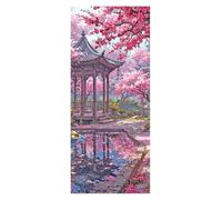 Peinture diamant, dimensions 50 x 110 cm, paysage japonais, cerisiers en fleurs, format XXL