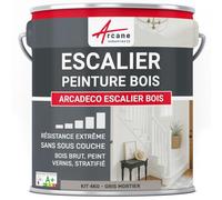 Peinture Escalier Bois Antidérapante Lessivable 4 kg Gris Mortier | Peinture Escalier Bois, Finition Velours, Adhère au Bois, Antidérapante, Lessivable, Séchage Rapide - Arcane Industries