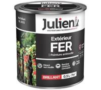 Julien Peinture Fer Anti-Rouille Brillant - Portes, grilles, portails, mobilier de jardin en métal - Noir Brillant 0,5 L