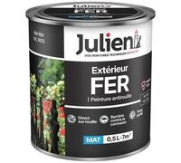 Julien Peinture Fer Anti-Rouille Mat - Portes, grilles, portails, mobilier de jardin en métal - Noir Mat 0,5 L