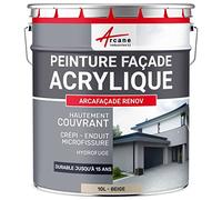 Peinture Façade Acrylique pour Crépi 10 L Beige - RAL 080 80 10 | Imperméabilise Façades, Couvre les Micro-Fissures, Microporeux, Fort Pouvoir Couvrant, Finition Mate - Arcane Industries