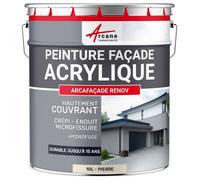 ARCANE INDUSTRIES Peinture Façade Hydrofuge Acrylique - Mur, Crépi, Béton - Imperméable Haute Résistance 15 Ans - 10 L (+ ou - 60 m² en 1 Couche) Pierre - RAL 090 90 10