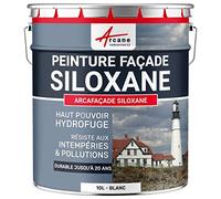 Peinture Façade Siloxane Hydrofuge 10 L (+ ou - 60 m² en 1 couche) Blanc | Façade, Hydrofuge, Résiste aux Uv, Laisse Respirer le Support, Lessivable, Fort Pouvoir Couvrant - Arcane Industries