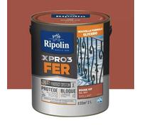 RIPOLIN Peinture fer glycéro XPRO3 Fer Brillant Rouge Vif 2 L
